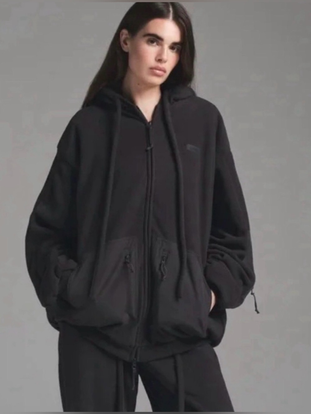 SKIMS FLEECE LOUNGE OVERSIZED ZIP-UP HOODIE STYLE: ZU-ZUP-7289W SZ XS STORM GRAY